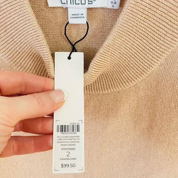 NWT Chico’s Shimmer Short Sleeve Pullover Sweater Size 2 Large - Picture 5 of 8